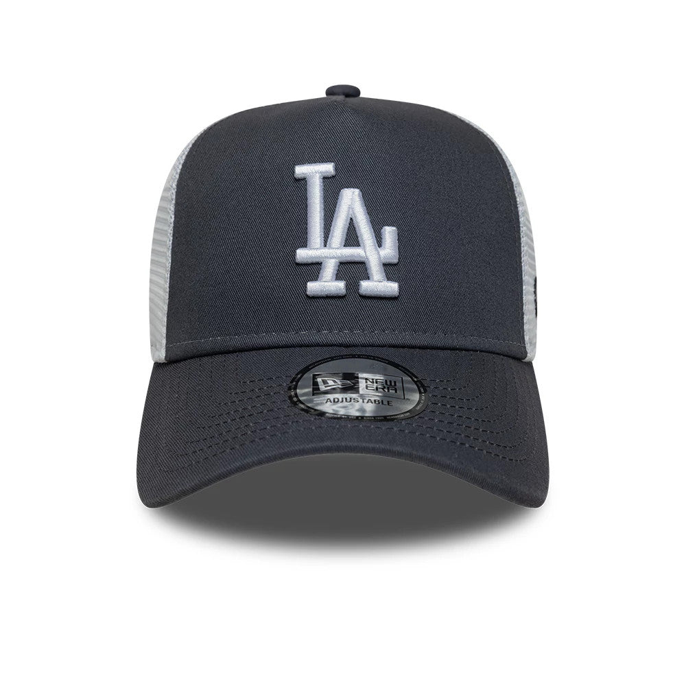 Pictured is this MLB League Essential LA Dodgers 9FORTY A-Frame Trucker cap in grey. 2