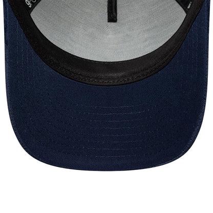 Pictured is this Womens New Era Velour 9FORTY M-Crown A-Frame Trucker cap in navy. 5
