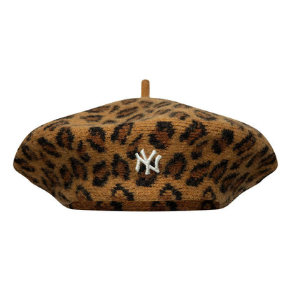 Pictured is this MLB Leopard New York Yankees Beret in beige. 2