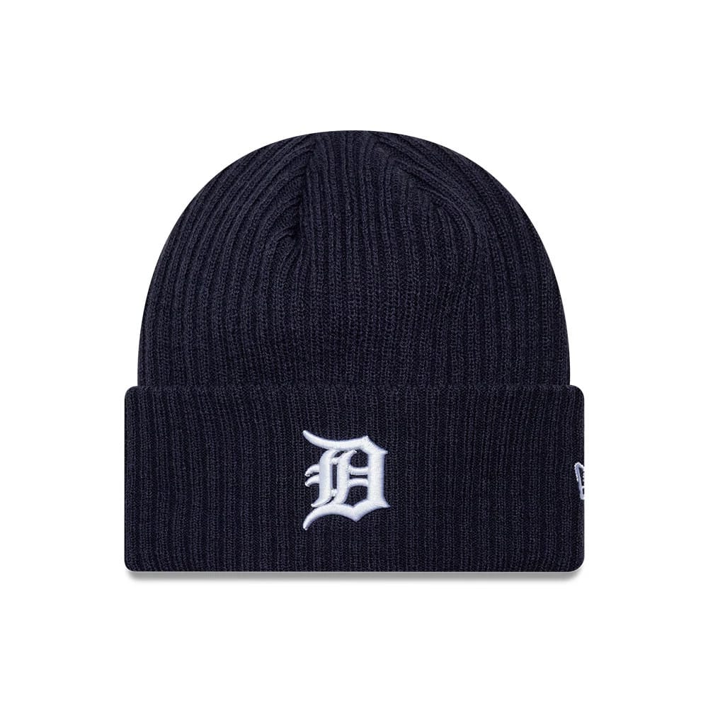 Pictured is this MLB Wide Detroit Tigers Cuff Knit Beanie hat in navy. 1