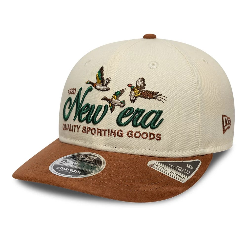 Pictured is this New Era Suede Retro Crown 9FIFTY cap in cream. 1