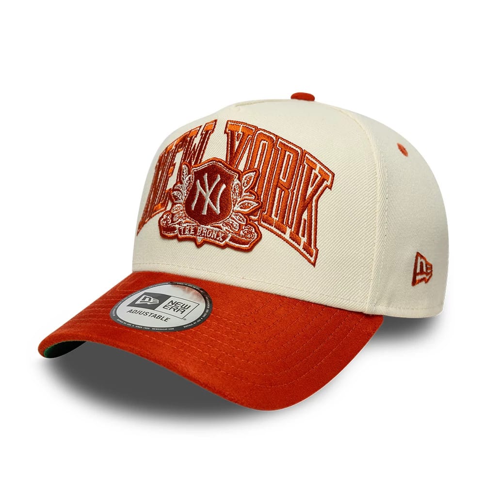 Pictured is this MLB Suede New York Yankees 9FORTY E-Frame cap in cream. 1