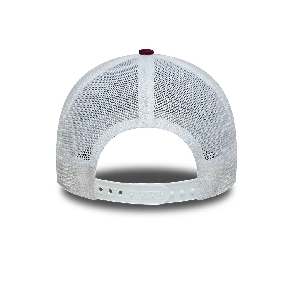 Pictured is this MLB League Essential Athletics 9FORTY A-Frame Trucker cap in dark red. 4