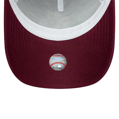 Pictured is this MLB League Essential Athletics 9FORTY A-Frame Trucker cap in dark red. 5