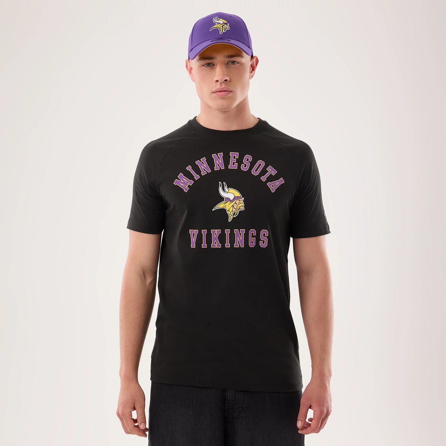 The model is wearing this NFL Sideline 2026 Minnesota Vikings T-Shirt in black. 1