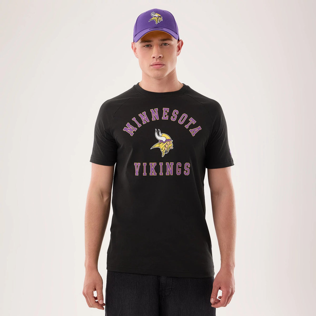 The model is wearing this NFL Sideline 2026 Minnesota Vikings T-Shirt in black. 1
