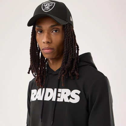 The model is wearing this NFL Sideline 2026 Las Vegas Raiders Double Sleeve Hoodie in black. 6