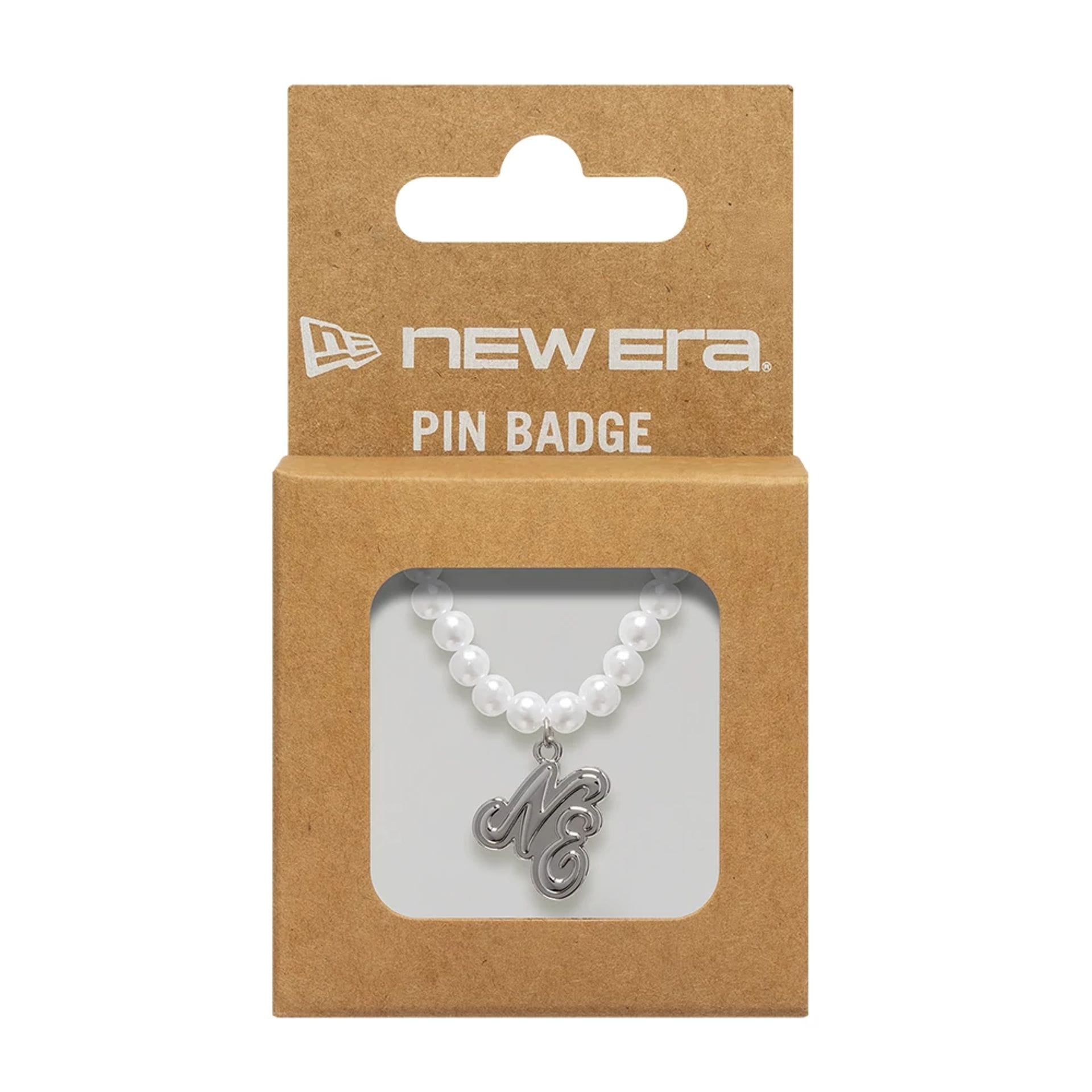 Pictured is this New Era Faux Pearl Chain Pin Badge in silver. 3