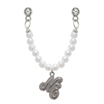 Pictured is this New Era Faux Pearl Chain Pin Badge in silver. 1