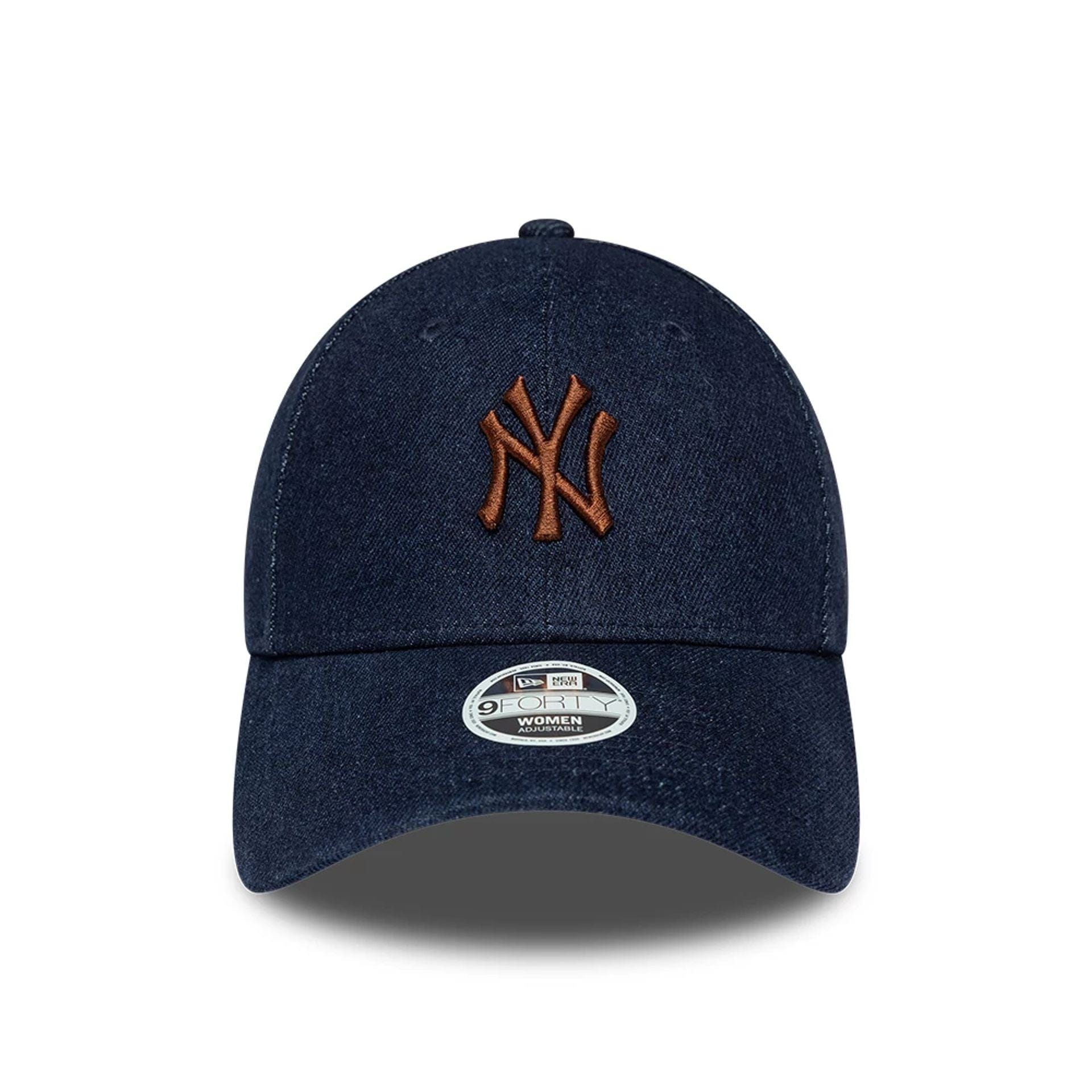 Pictured is this Womens MLB Denim New York Yankees 9FORTY Bowback cap in navy. 3