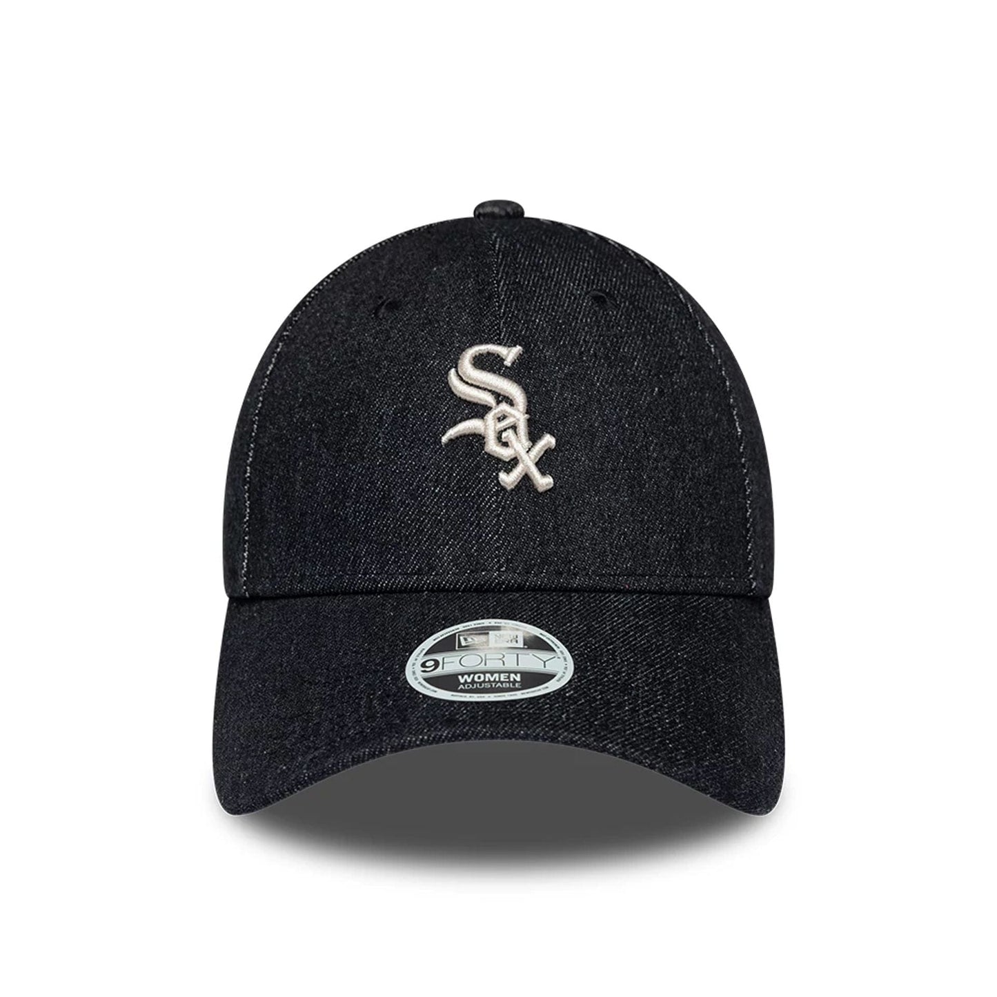 Pictured is this Womens MLB Denim Chicago White Sox 9FORTY Bowback cap in black. 3