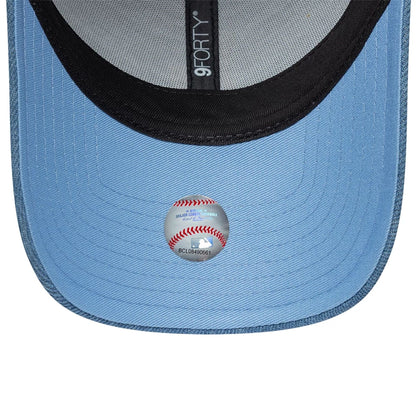 Pictured is this Womens MLB Denim LA Dodgers 9FORTY Bowback cap in pastel blue. 7