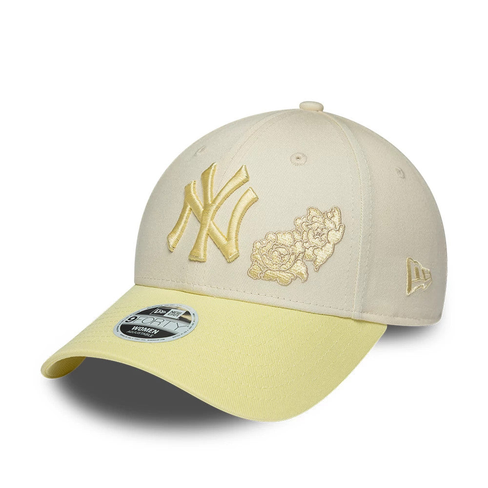 Pictured is this Womens MLB Floral New York Yankees 9FORTY cap in Cream. 1
