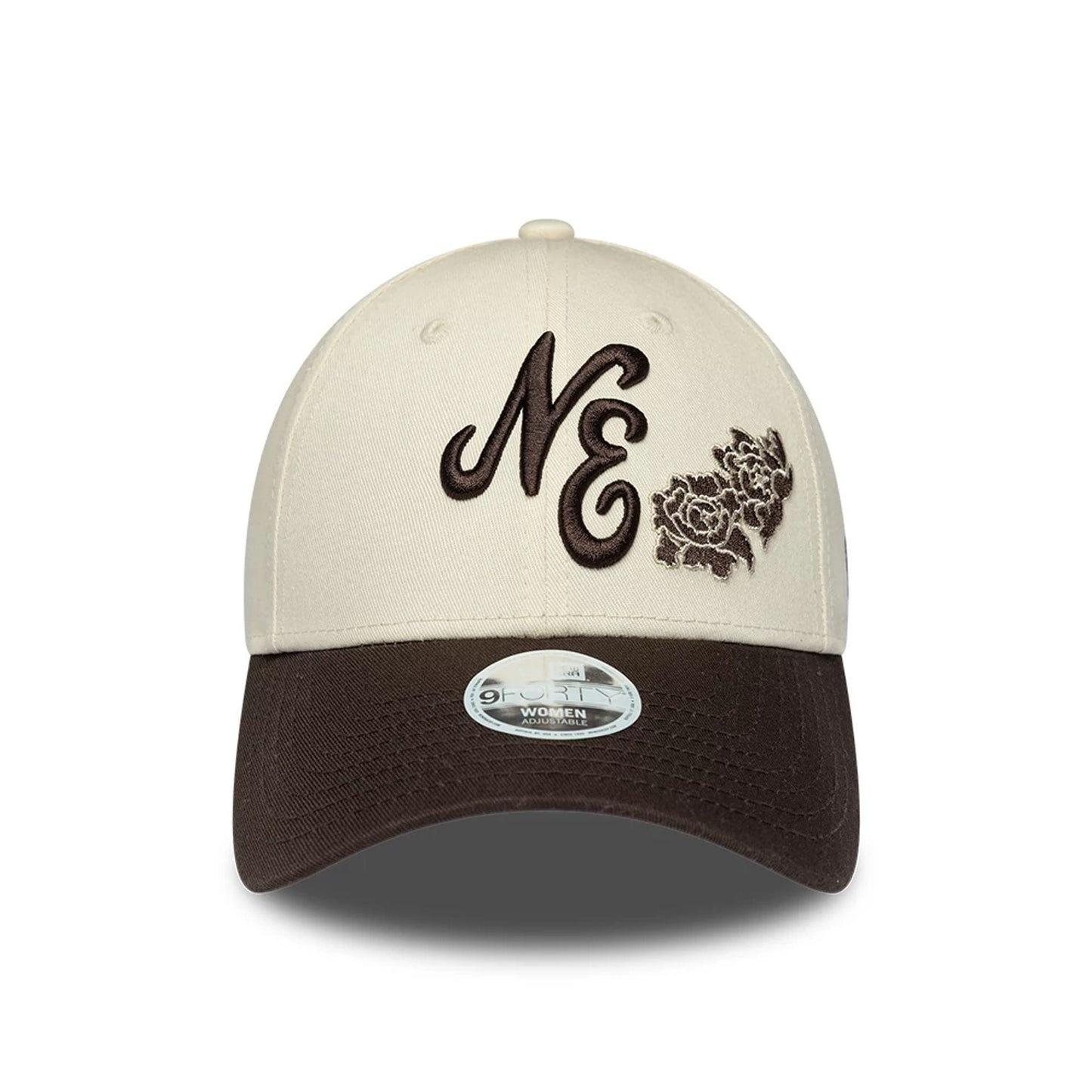 Pictured is this Womens New Era Floral 9FORTY cap in light beige. 2
