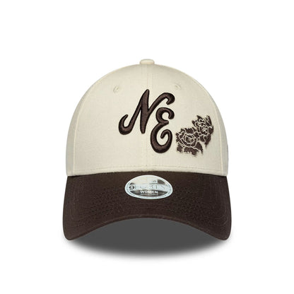 Pictured is this Womens New Era Floral 9FORTY cap in light beige. 2
