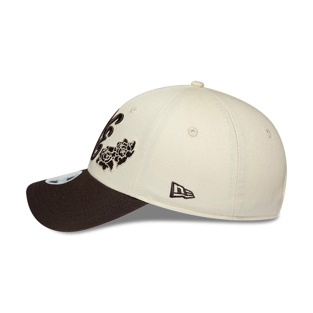 Pictured is this Womens New Era Floral 9FORTY cap in light beige. 5