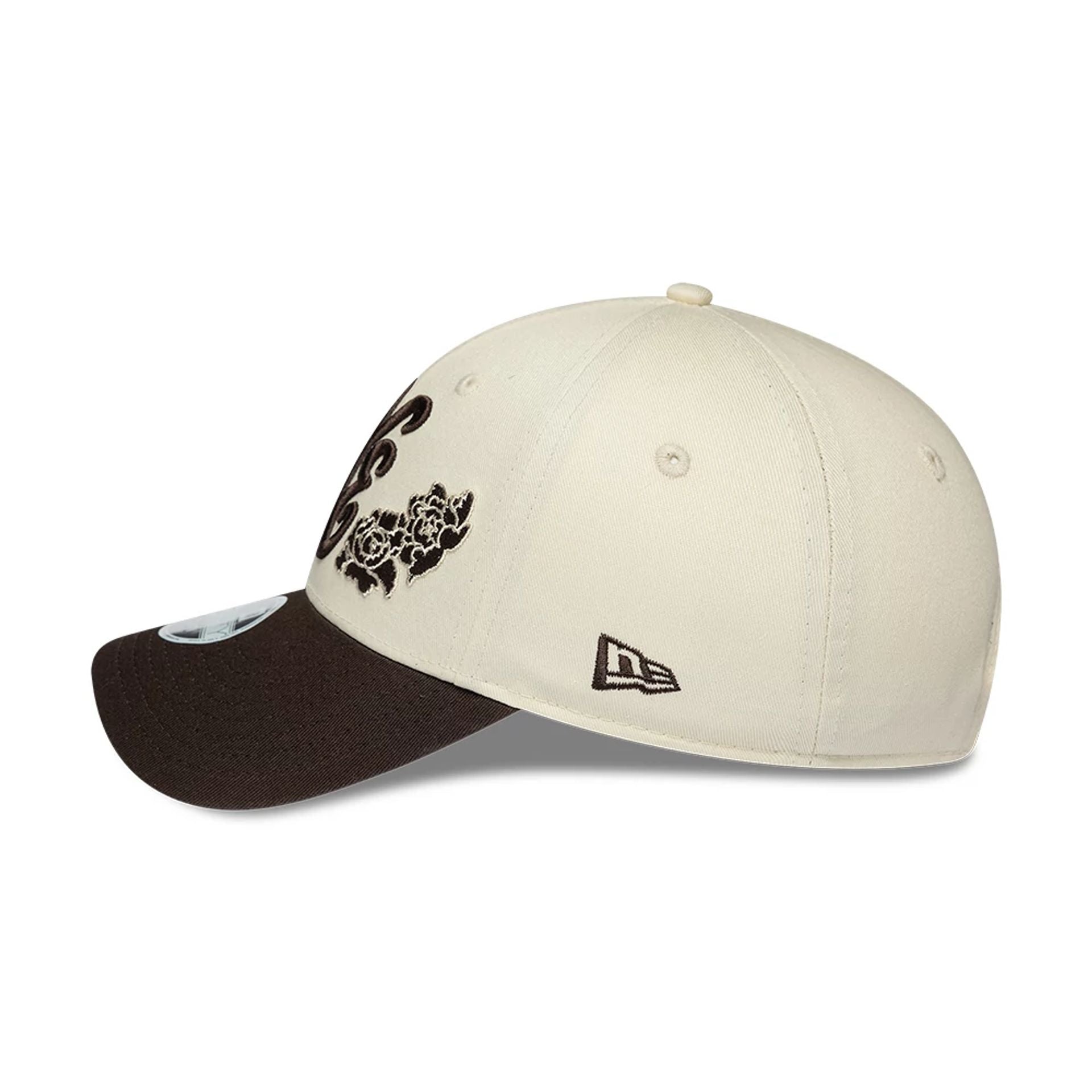 Pictured is this Womens New Era Floral 9FORTY cap in light beige. 5
