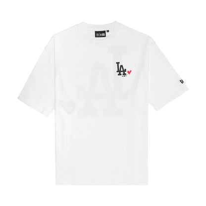 The model is wearing this MLB Heart Graphic LA Dodgers T-Shirt in white. 1