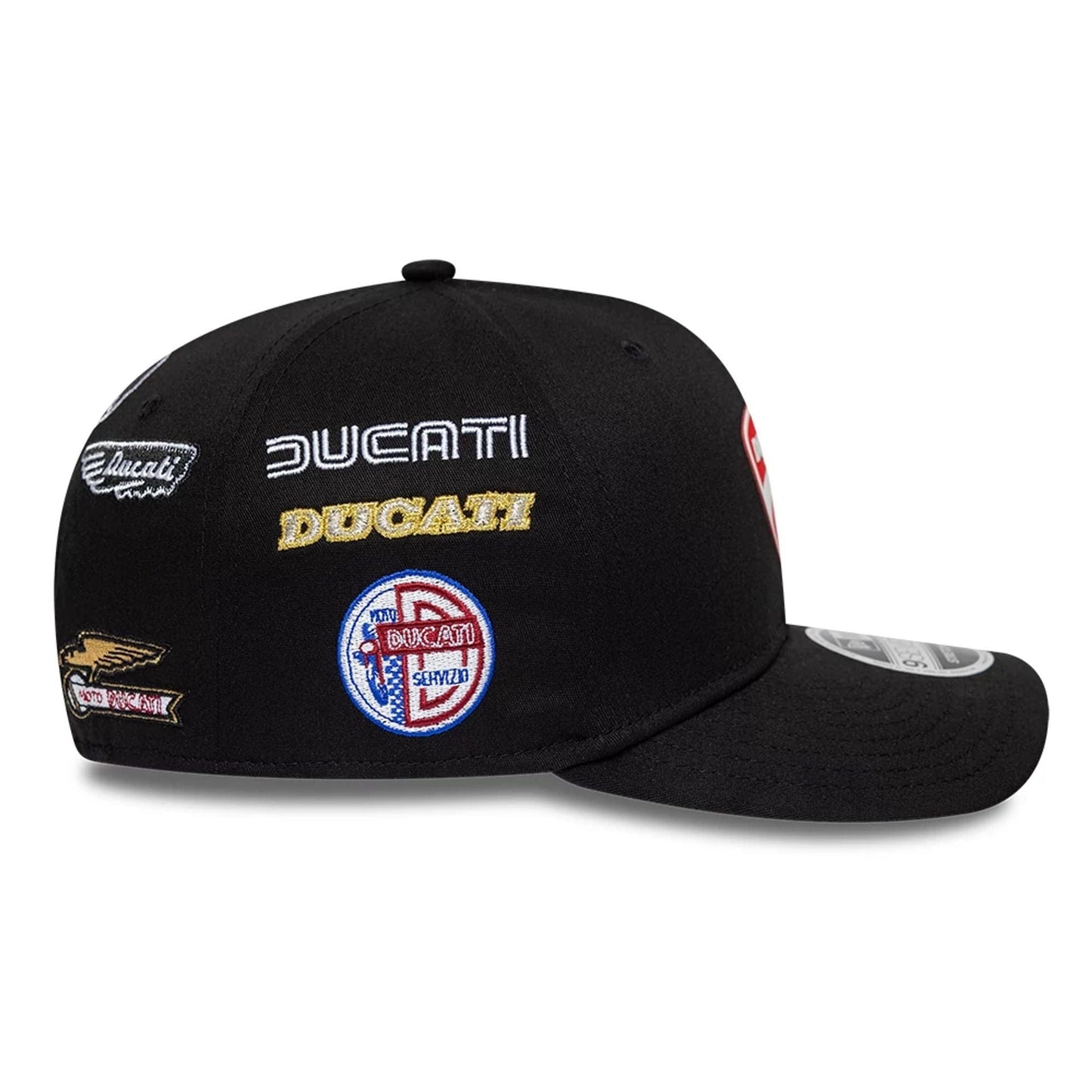 Pictured is this Ducati Motor Logo Patch 9SEVENTY Stretch Snap cap in black. 6