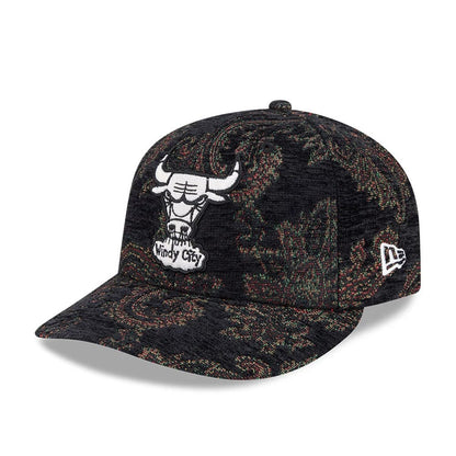 Pictured is this NBA Jacquard Chenille Chicago Bulls 59FIFTY Fitted cap in black. 1