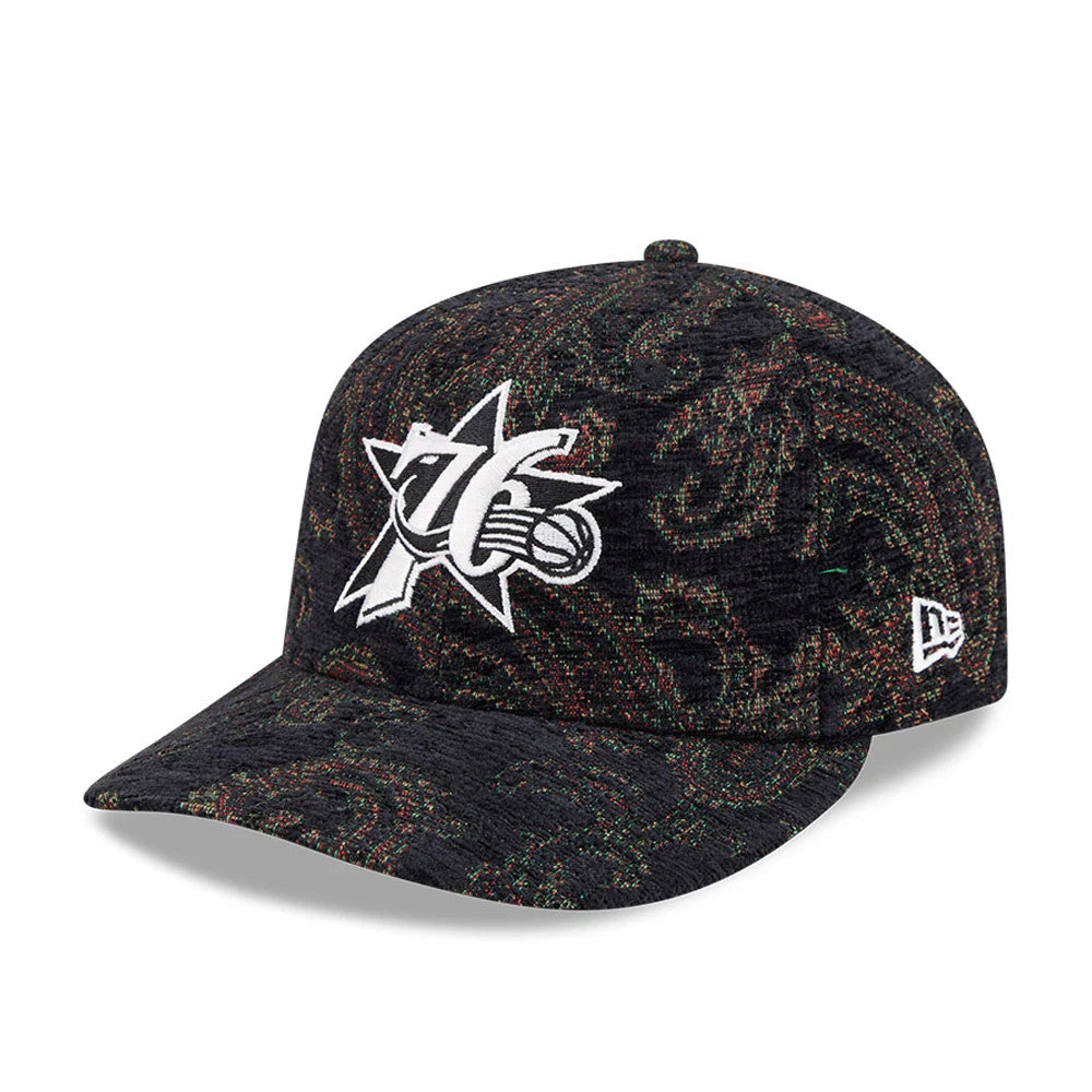 Pictured is this NBA Jacquard Chenille Philadelphia 76ers 59FIFTY Fitted cap in black. 1