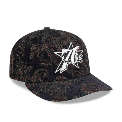 Pictured is this NBA Jacquard Chenille Philadelphia 76ers 59FIFTY Fitted cap in black. 4