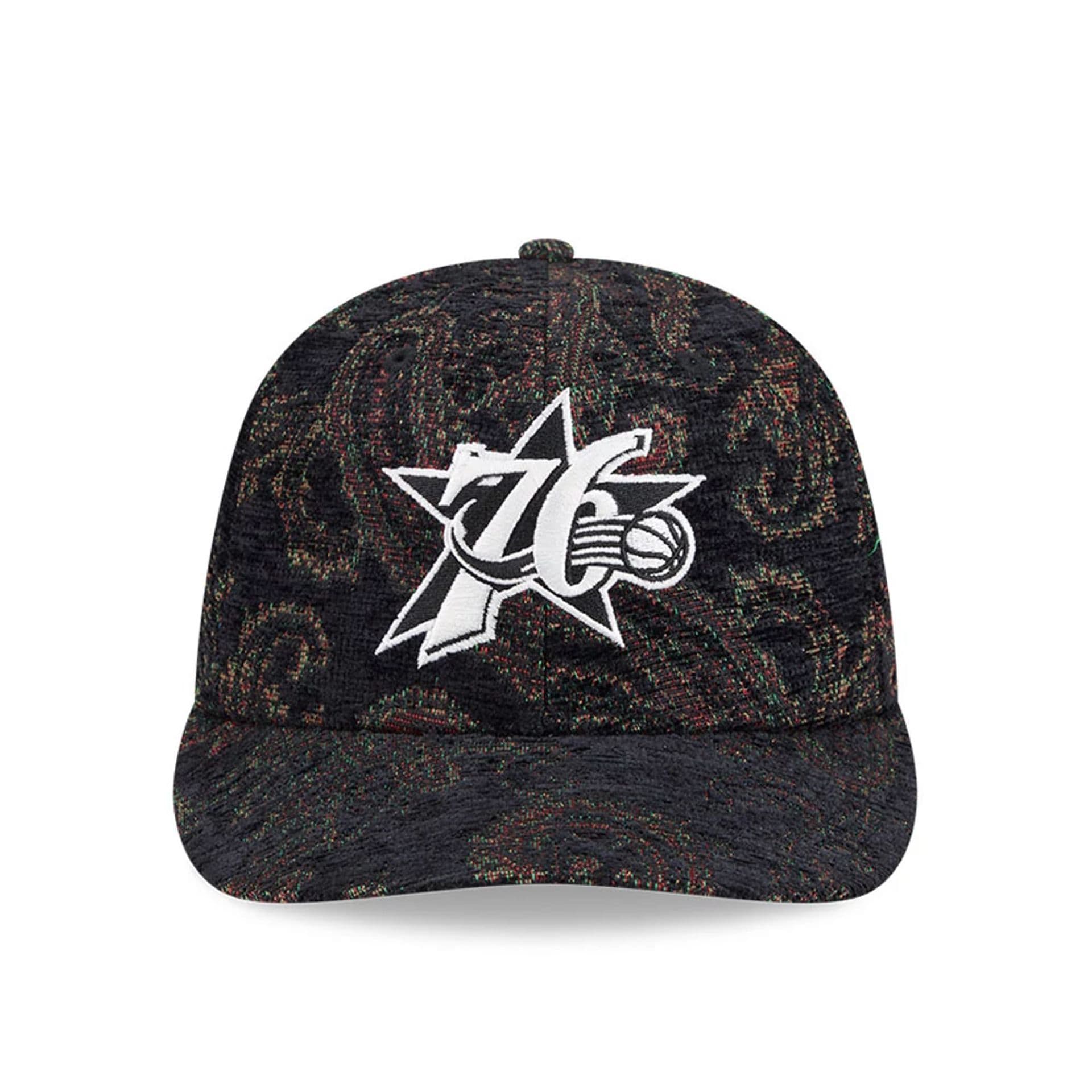 Pictured is this NBA Jacquard Chenille Philadelphia 76ers 59FIFTY Fitted cap in black. 3