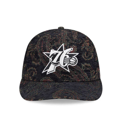 Pictured is this NBA Jacquard Chenille Philadelphia 76ers 59FIFTY Fitted cap in black. 3