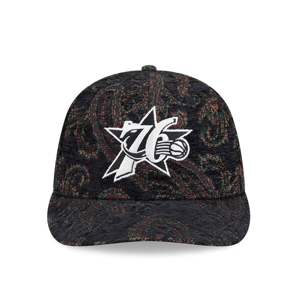 Pictured is this NBA Jacquard Chenille Philadelphia 76ers 59FIFTY Fitted cap in black. 3