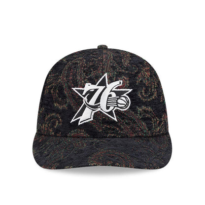Pictured is this NBA Jacquard Chenille Philadelphia 76ers 59FIFTY Fitted cap in black. 3