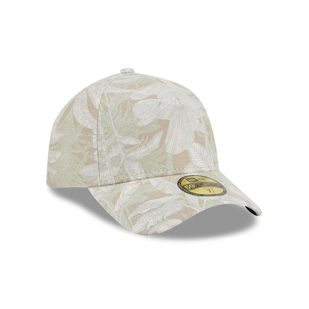 Pictured is this New Era Leafy Palm 59FORTY A-Frame Fitted cap in light beige. 4