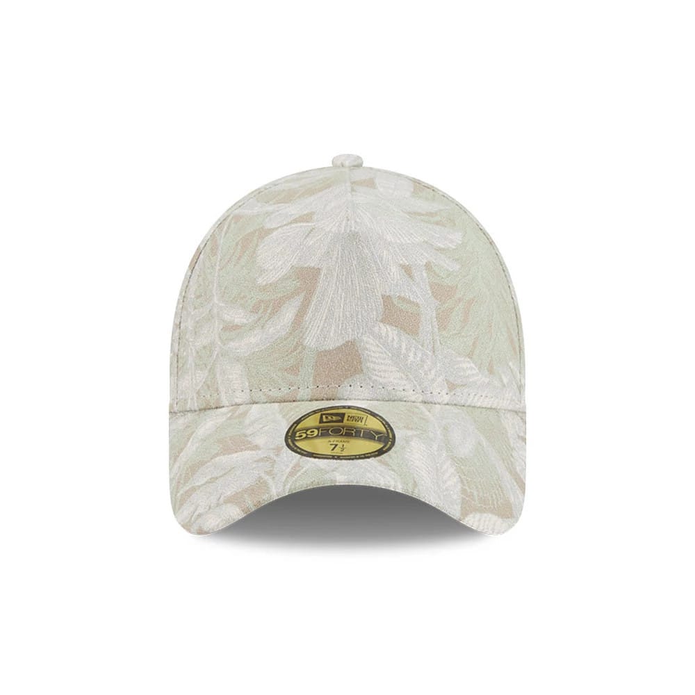 Pictured is this New Era Leafy Palm 59FORTY A-Frame Fitted cap in light beige. 3