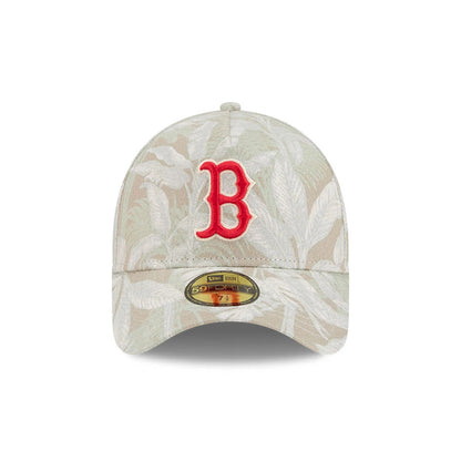 Pictured is this MLB Leafy Palm Boston Red Sox 59FORTY A-Frame Fitted cap in light beige. 3