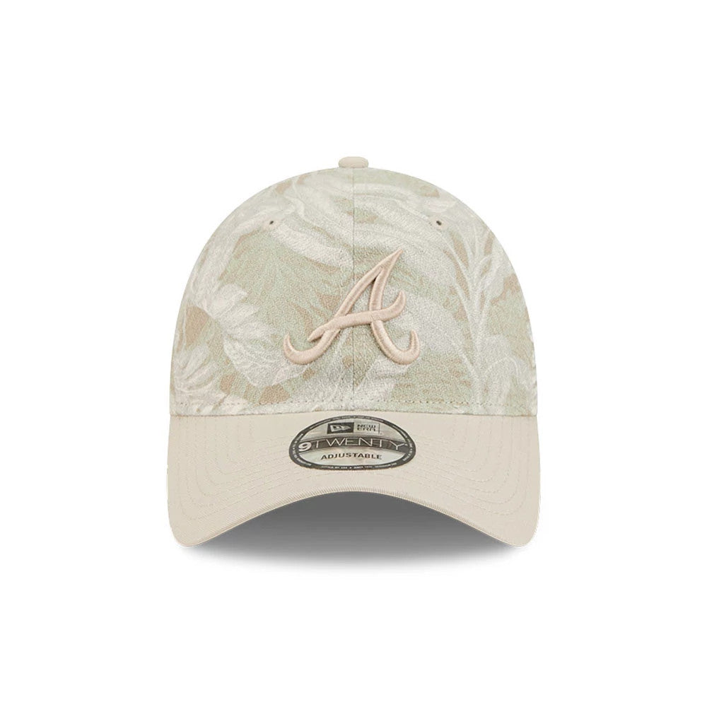 Pictured is this MLB Leafy Palm Atlanta Braves 9TWENTY Adjustable cap in light beige. 3
