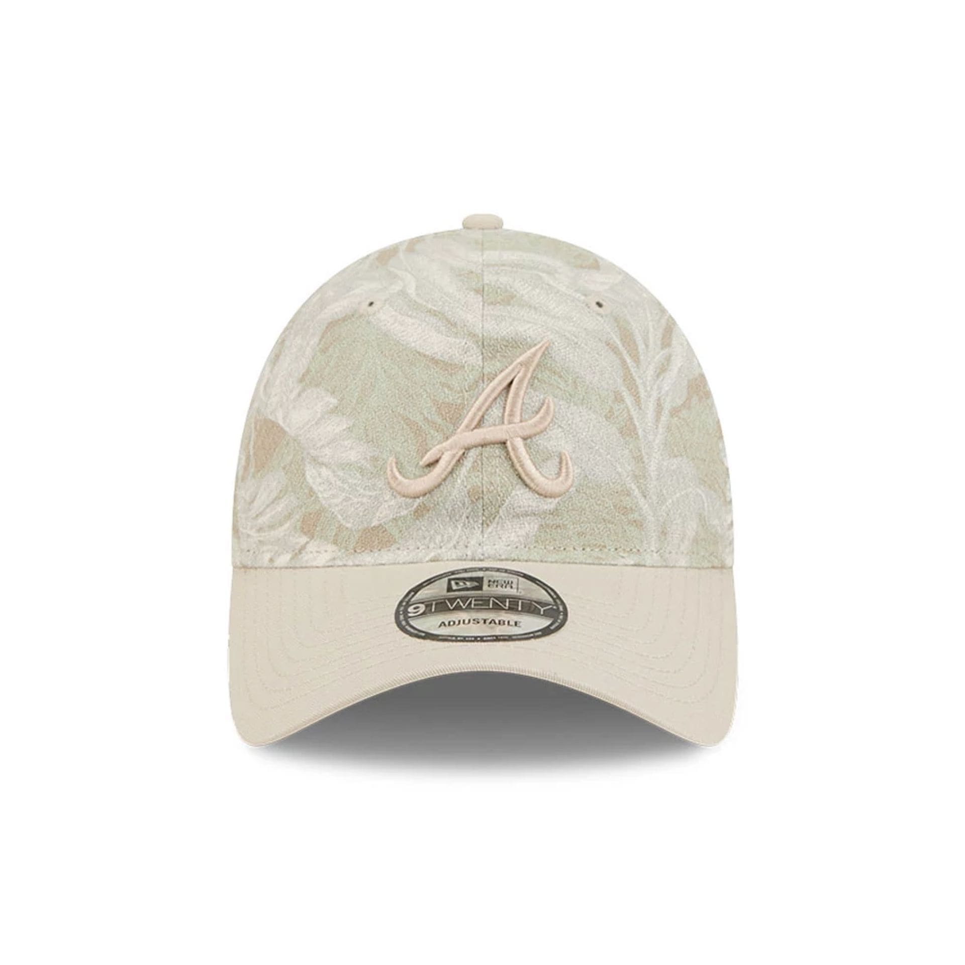 Pictured is this MLB Leafy Palm Atlanta Braves 9TWENTY Adjustable cap in light beige. 3