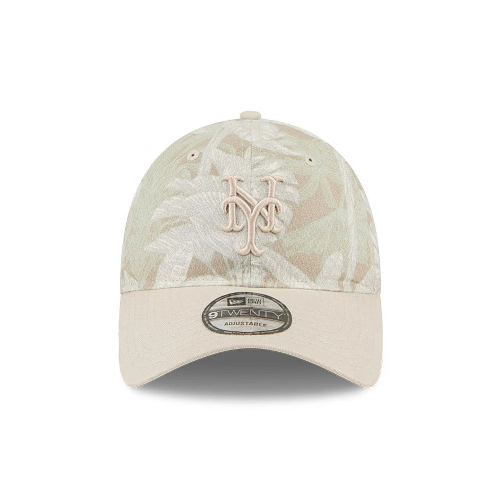Pictured is this MLB Leafy Palm New York Mets 9TWENTY Adjustable cap in light beige. 3