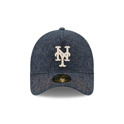Pictured is this MLB Quickstrike Herringbone Denim New York Mets 59FORTY A-Frame Fitted cap in navy. 3