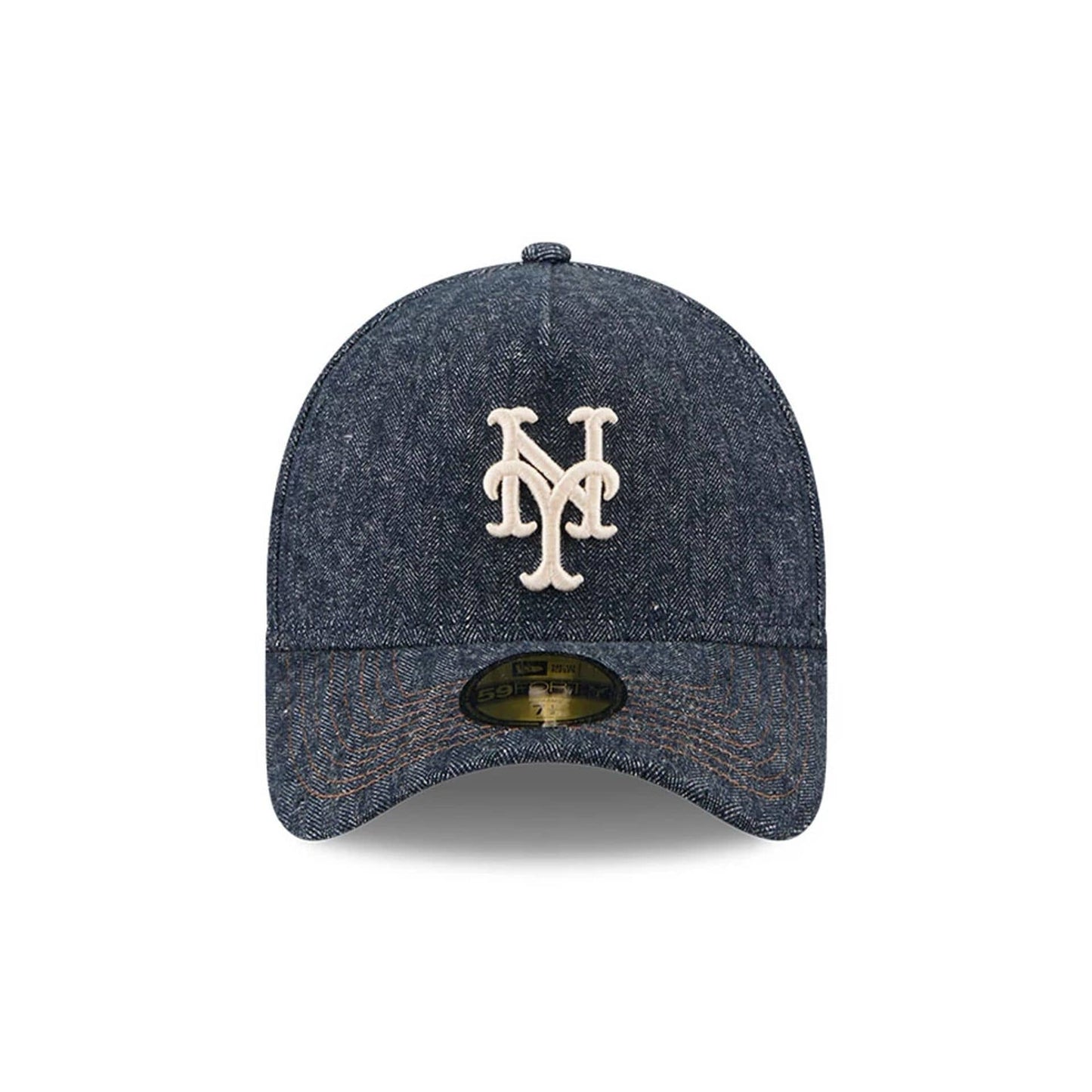 Pictured is this MLB Quickstrike Herringbone Denim New York Mets 59FORTY A-Frame Fitted cap in navy. 3