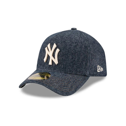Pictured is this MLB Quickstrike Herringbone Denim New York Yankees 59FORTY A-Frame Fitted cap in navy. 1
