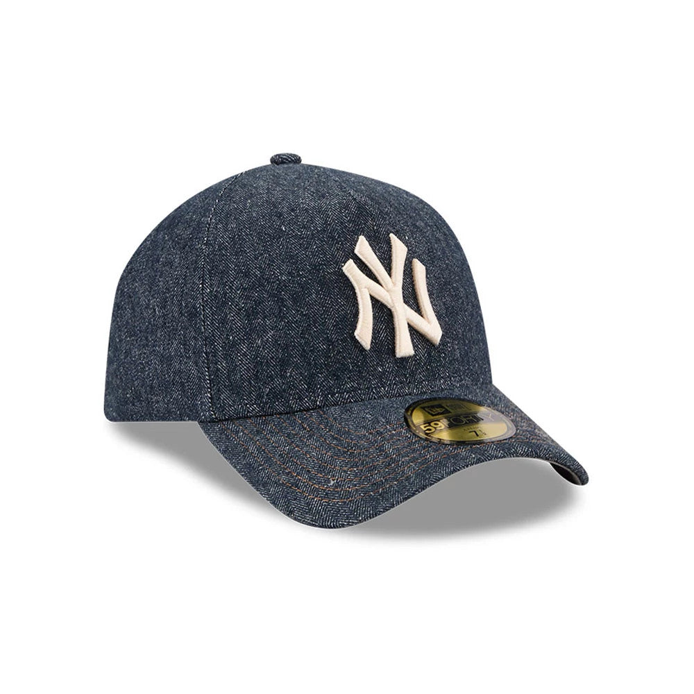 Pictured is this MLB Quickstrike Herringbone Denim New York Yankees 59FORTY A-Frame Fitted cap in navy. 4
