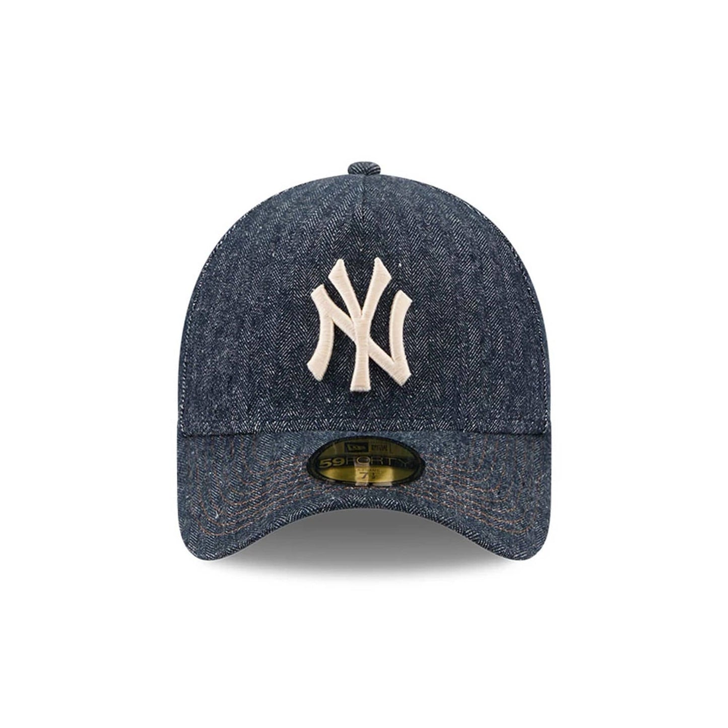 Pictured is this MLB Quickstrike Herringbone Denim New York Yankees 59FORTY A-Frame Fitted cap in navy. 3