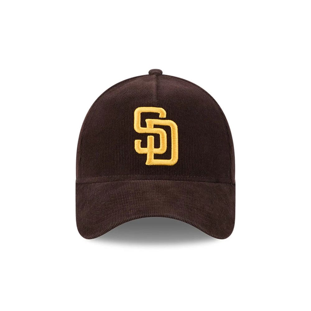 Pictured is this MLB Quickstrike Snow Wash Cord San Diego Padres 59FORTY A-Frame Fitted cap in dark brown. 3