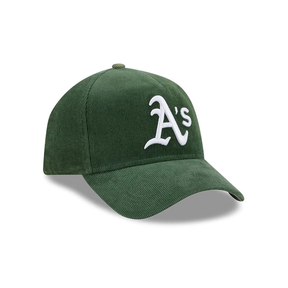 Pictured is this MLB Quickstrike Snow Wash Cord Athletics 59FORTY A-Frame Fitted cap in dark green. 4