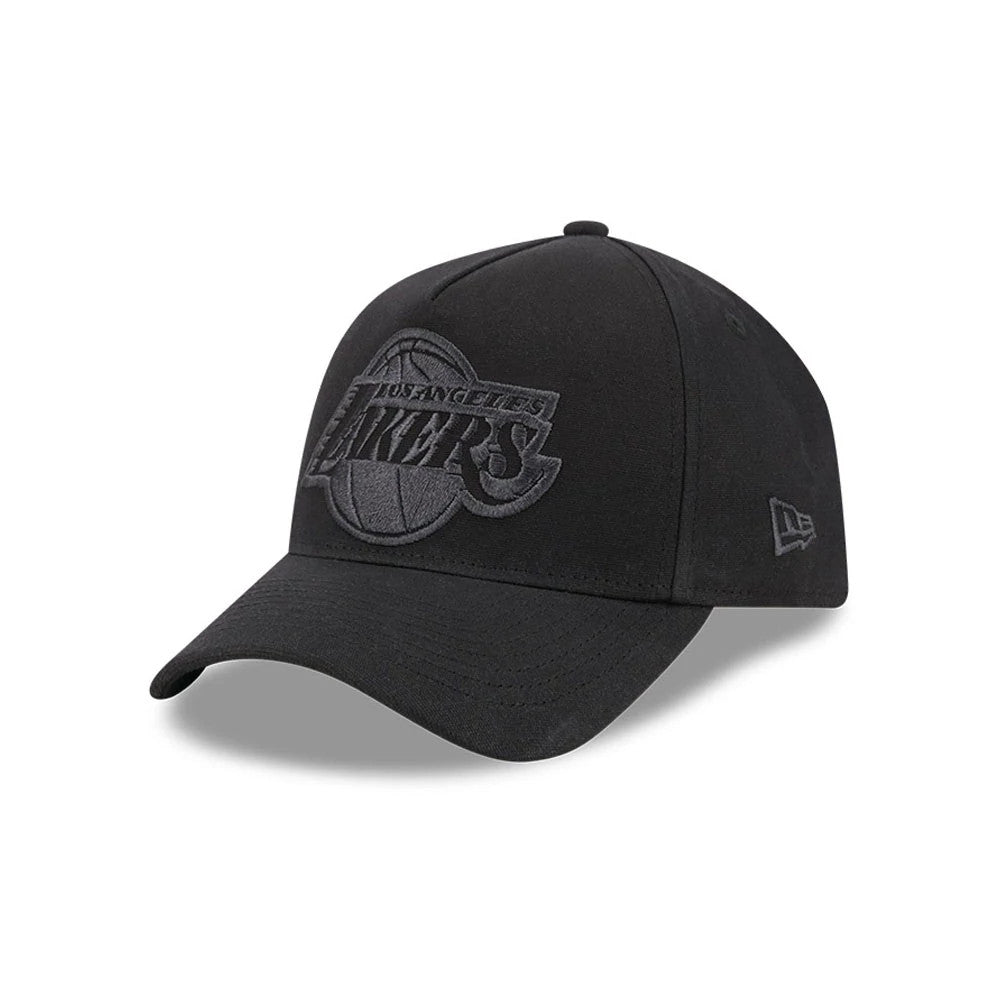 Pictured is this NBA Hardwood Classic Waxy Canvas LA Lakers 59FORTY A-Frame Fitted cap in black. 4