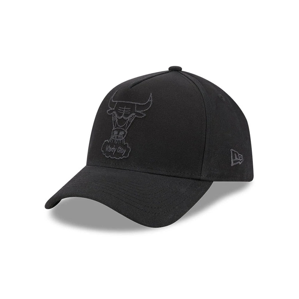 Pictured is this NBA Hardwood Classic Waxy Canvas Chicago Bulls 59FORTY A-Frame Fitted cap in black. 3