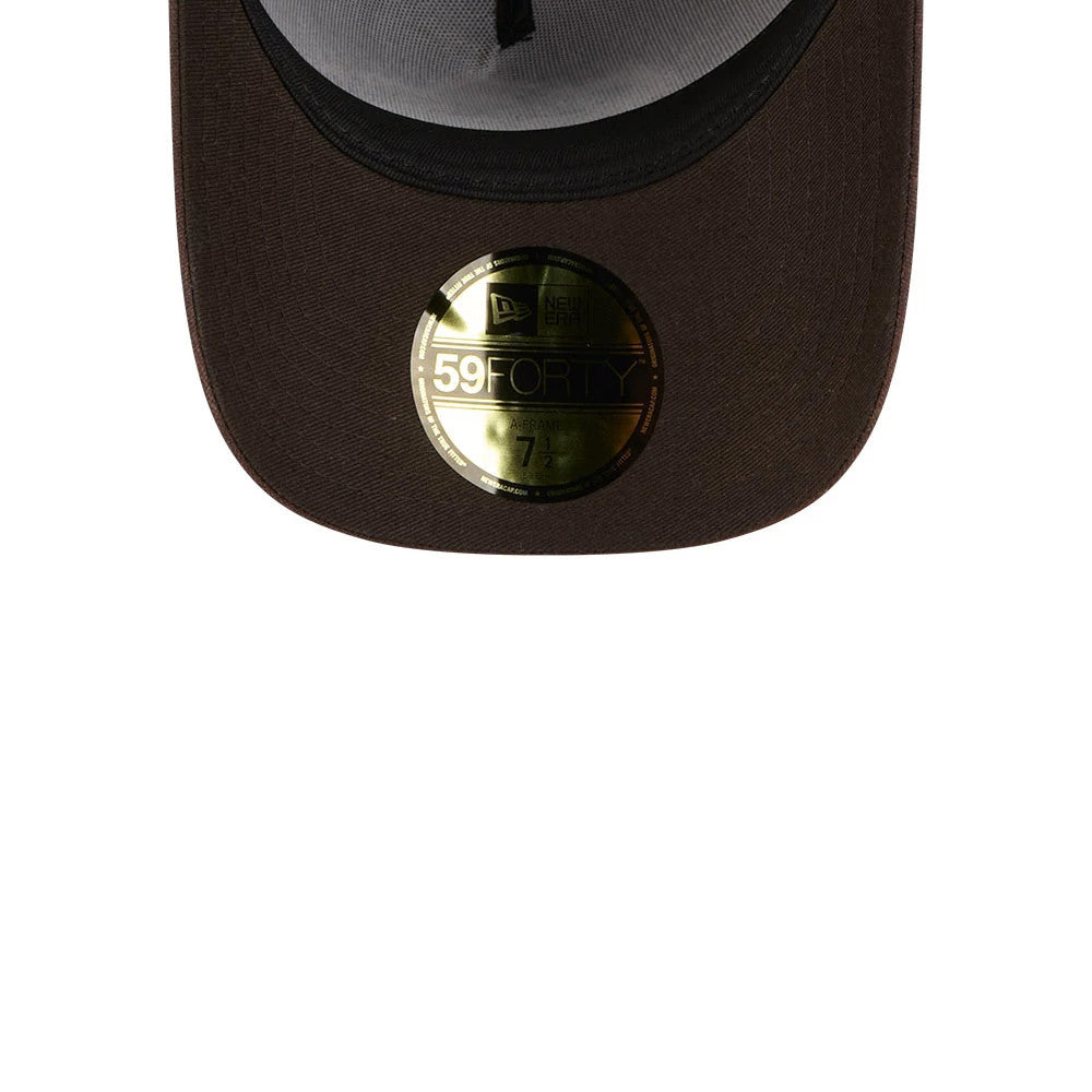 Pictured is this NHL Quickstrike Waxy Canvas Toronto Maple Leafs 59FORTY A-Frame Fitted cap in open brown. 7