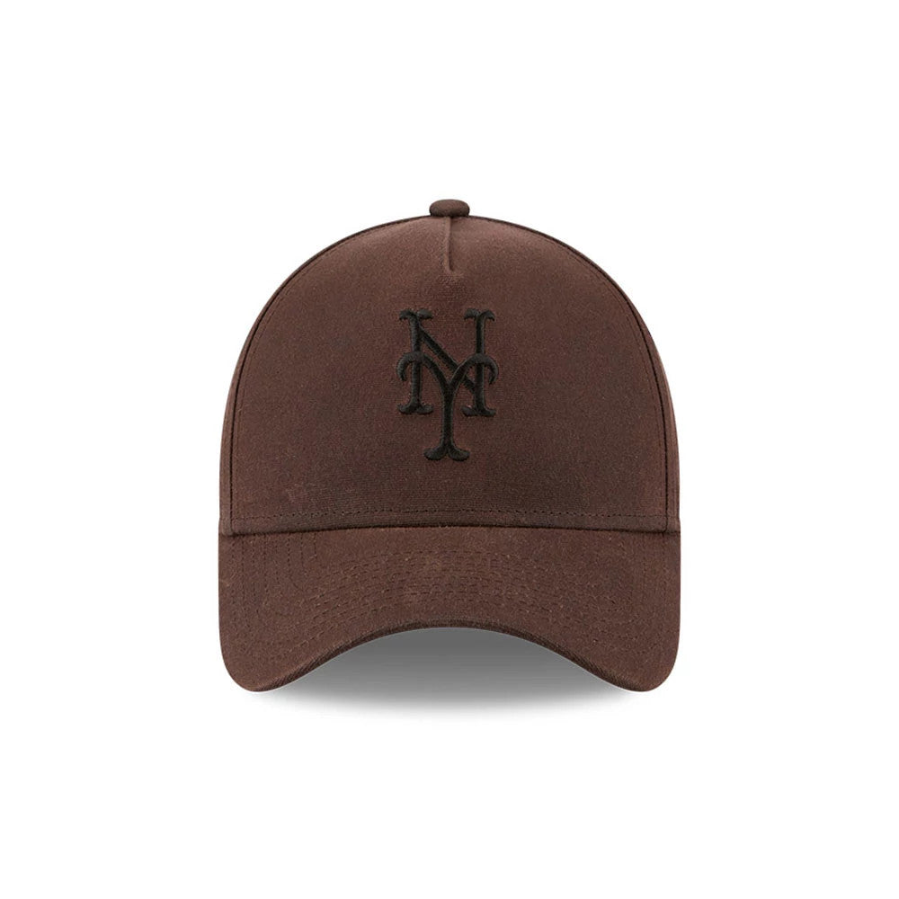 Pictured is this MLB Quickstrike Waxy Canvas New York Mets 59FORTY A-Frame Fitted cap in open brown. 2