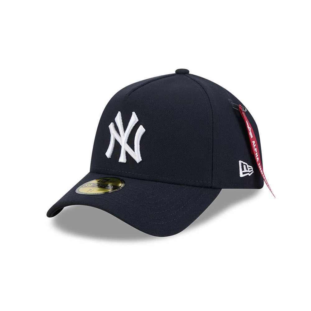 Pictured is this MLB X Alpha New York Yankees 59FORTY A-Frame Fitted cap in navy. 1