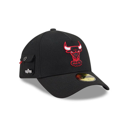 Pictured is this NBA X Alpha Chicago Bulls 59FORTY A-Frame Fitted cap in Black. 3