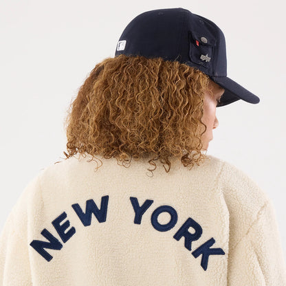 The model is wearing this MLB X Alpha New York Yankees Borg Jacket in cream. 6